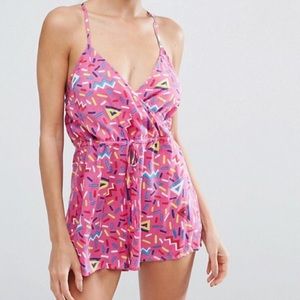 ASOS wrap front romper in 80s sprinkles print - XS